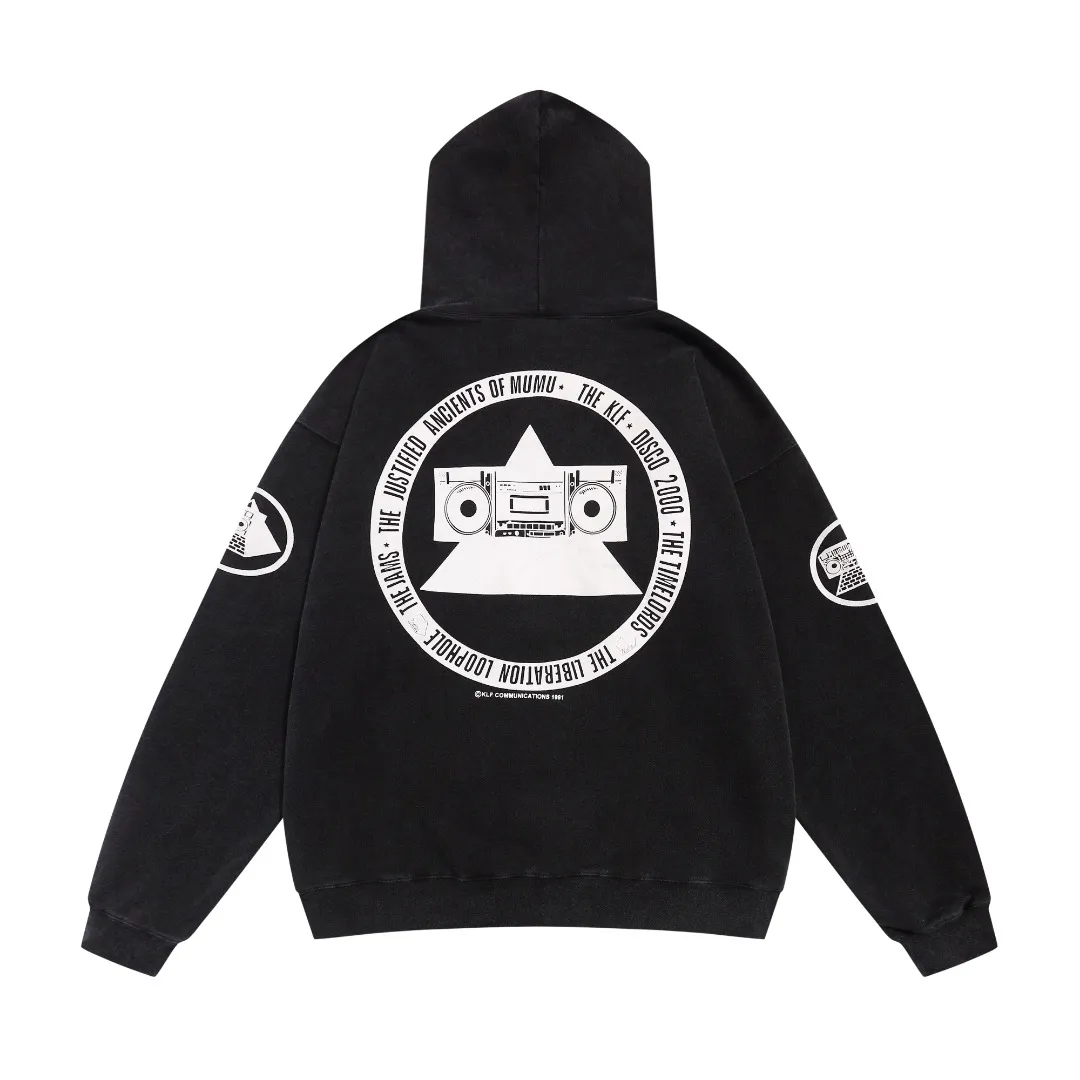 American fashion Saint Michael klf exhibition letters retro destroyed vintage washed and distressed hoodies for men and women Fabric: 420g Style number: SM629 Size: S-M-L-XL Color: Black Price: P236